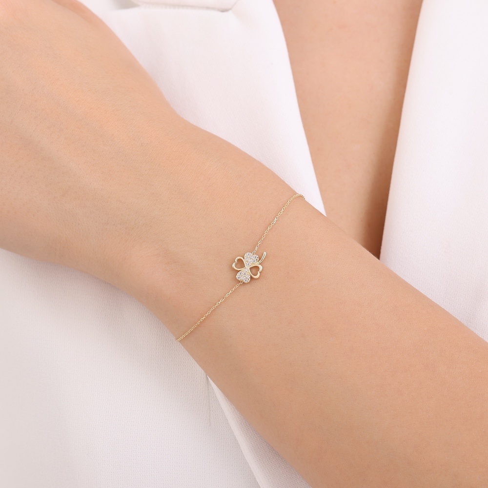 Altın Taşlı Yonca Bileklik