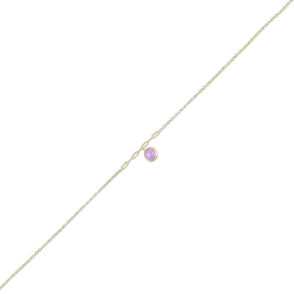 Mor Taşlı Altın Zincir Bileklik