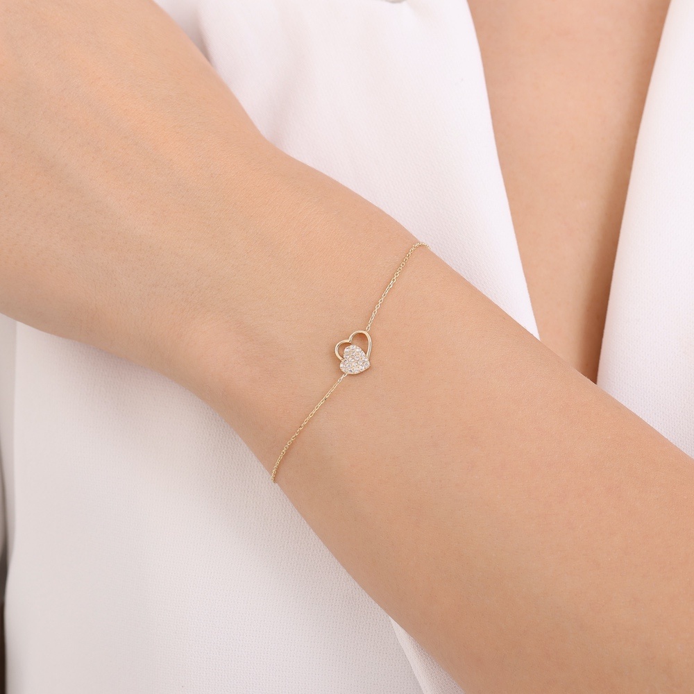 Altın Taşlı Kalp Bileklik