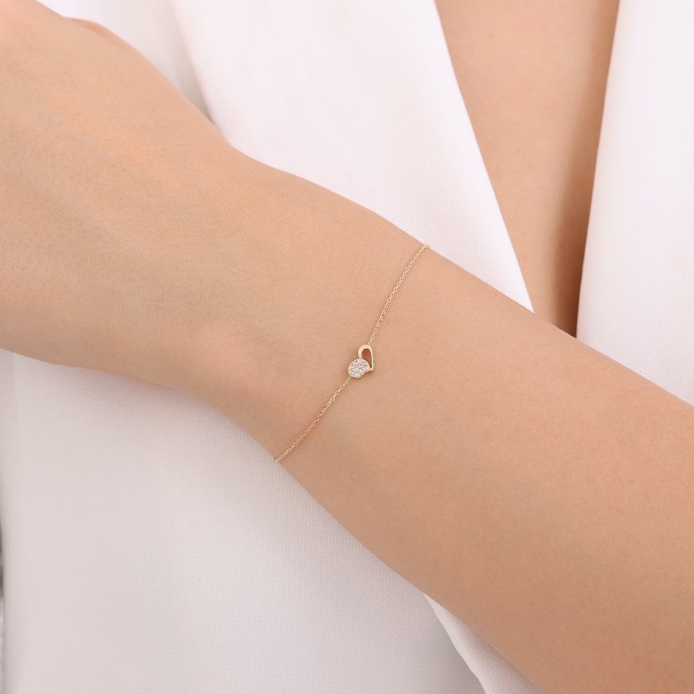 Altın Taşlı Kalp Bileklik