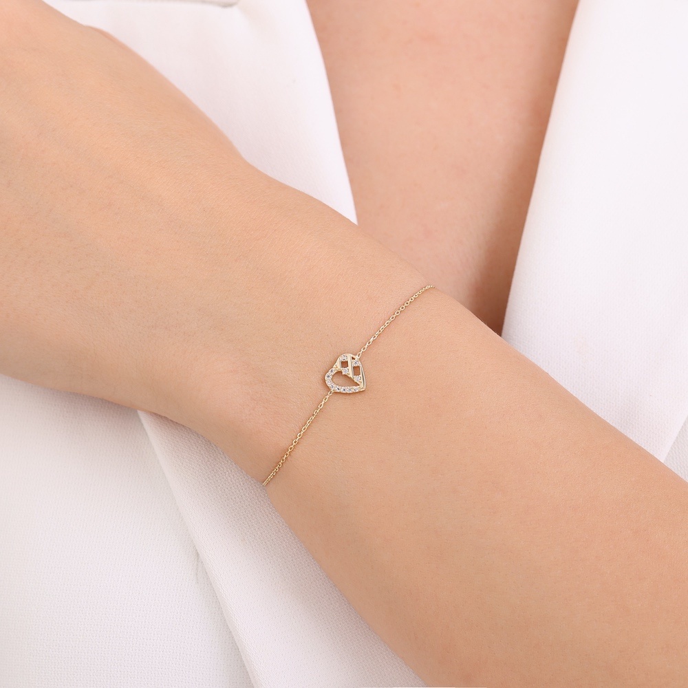 Altın Taşlı Kalp Bileklik