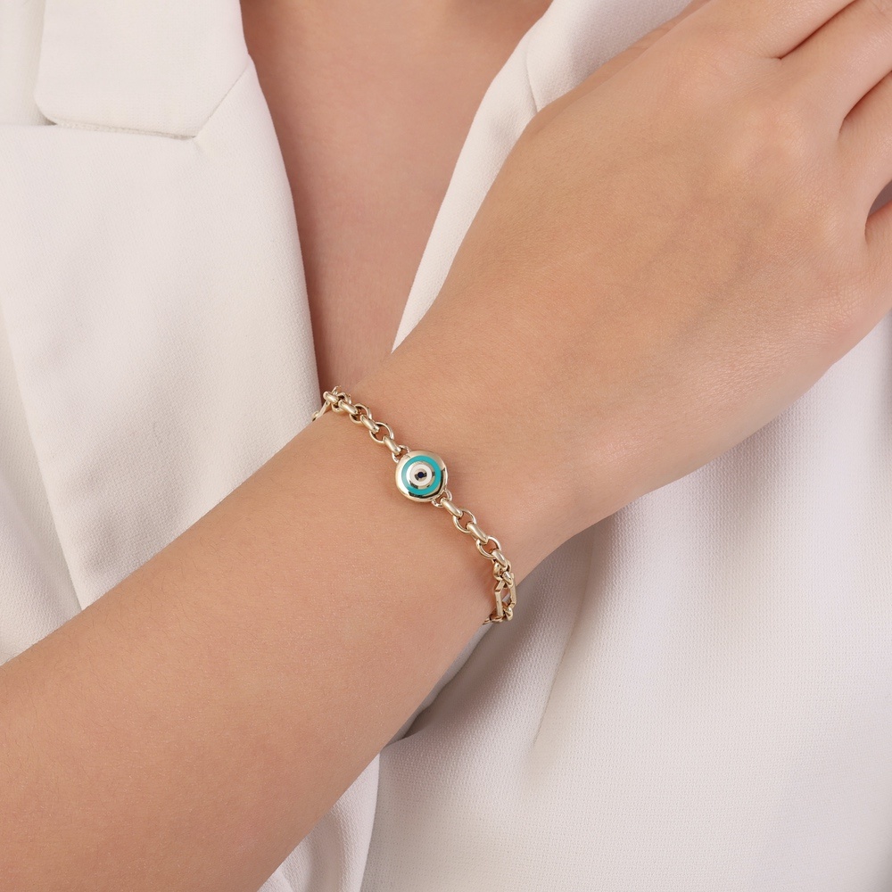 Altın Nazar Boncuklu Zincir Bileklik