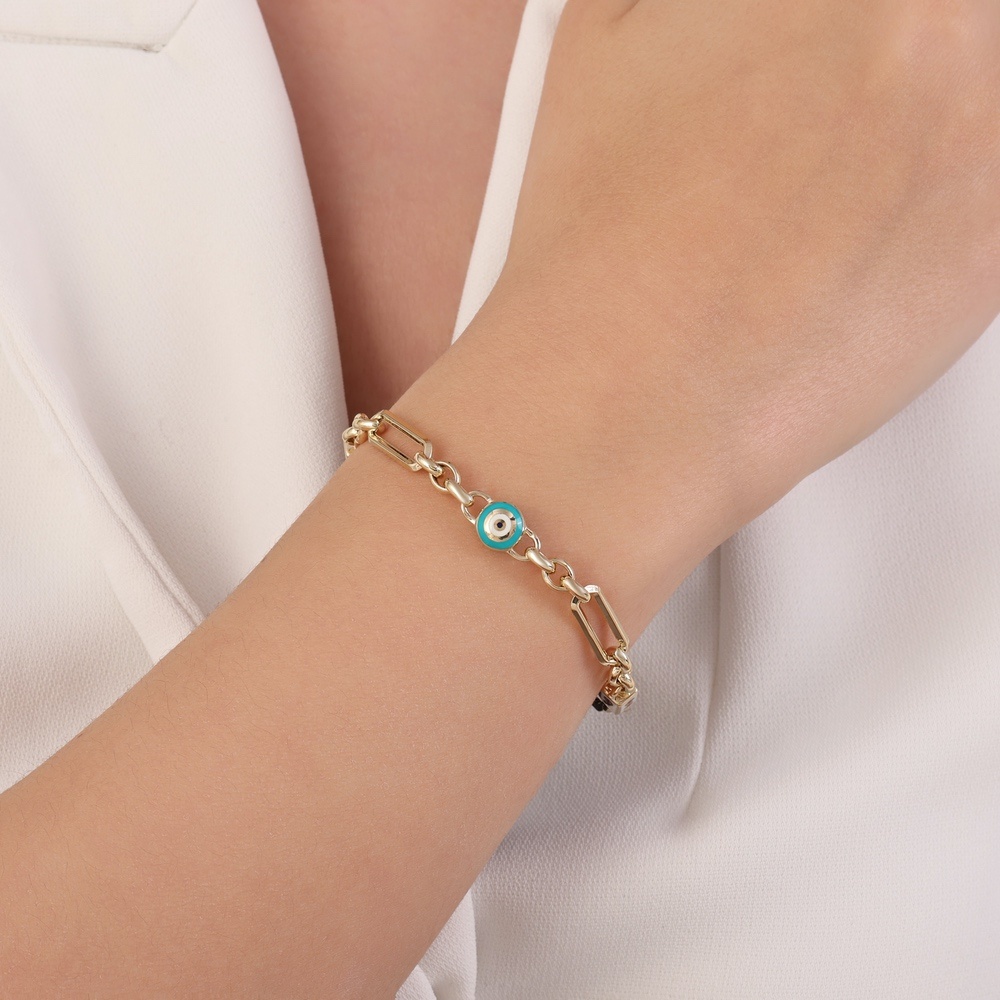 Altın Nazar Boncuklu Zincir Bileklik