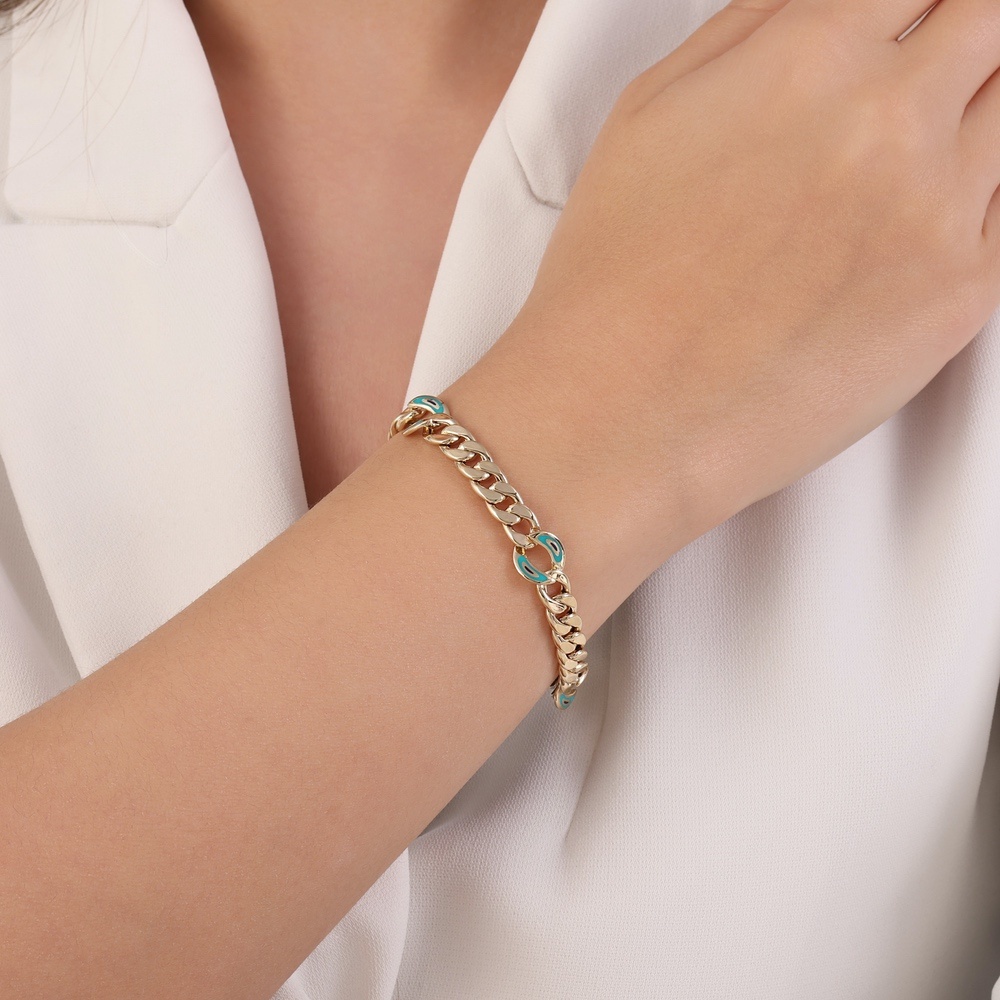 Altın Nazar Boncuklu Zincir Bileklik