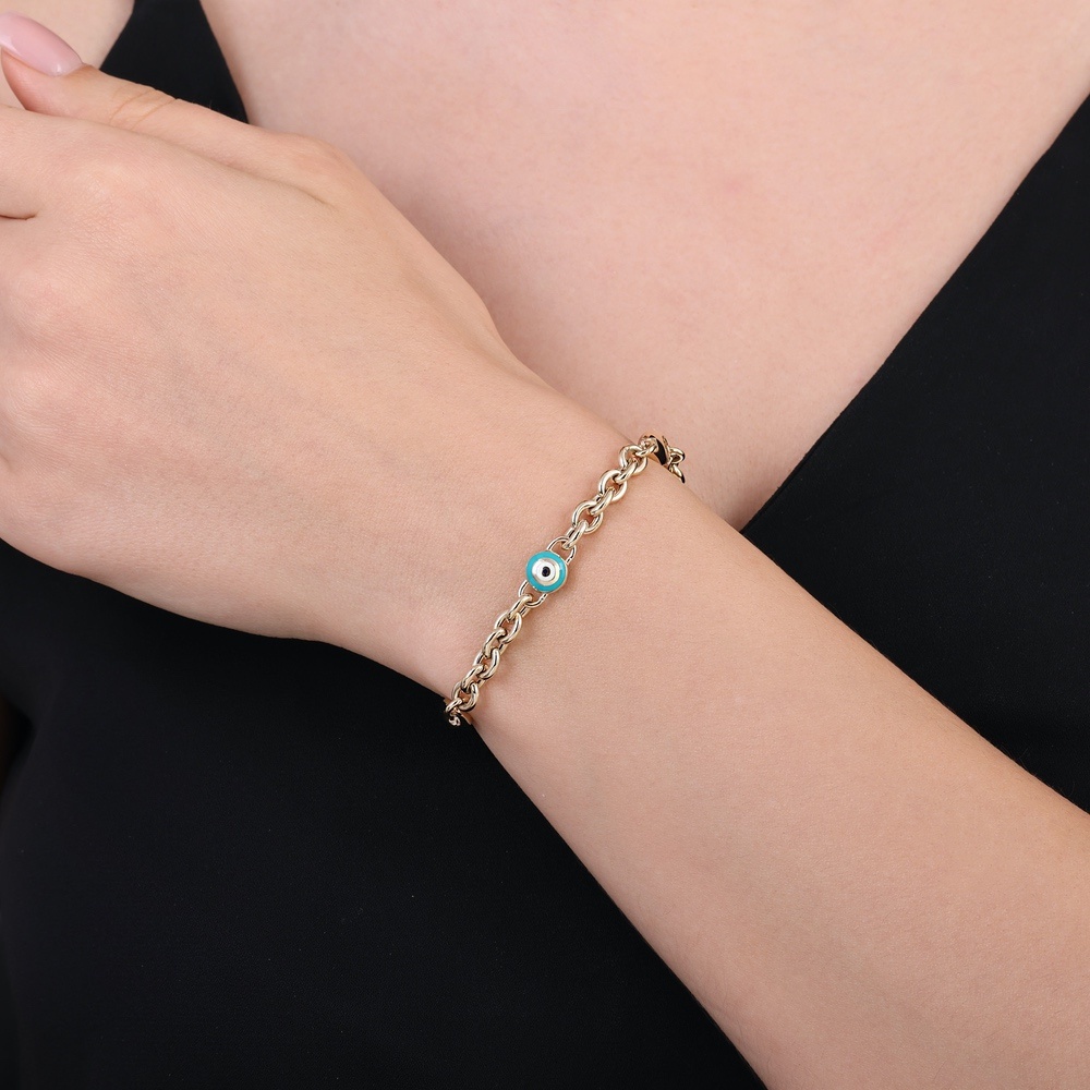 Altın Nazar Boncuklu Zincir Bileklik