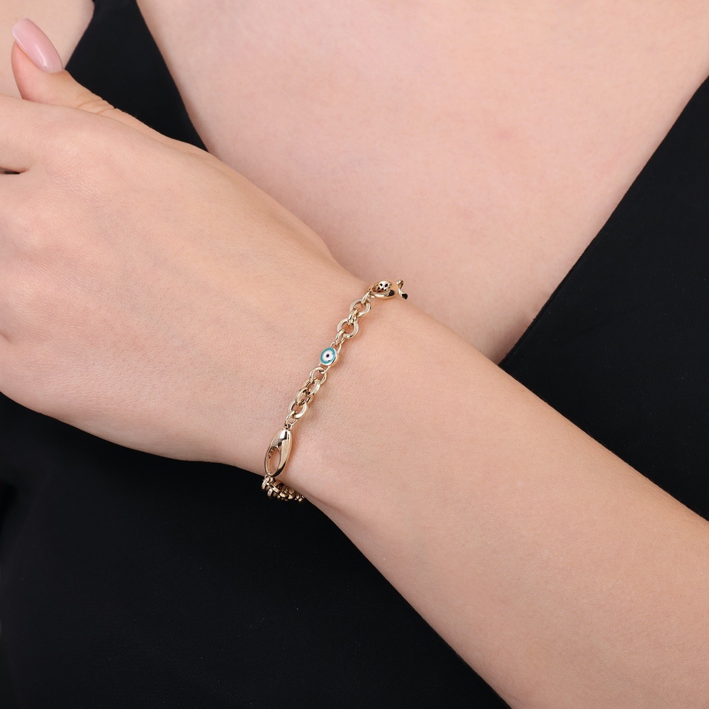 Altın Nazar Boncuklu Zincir Bileklik