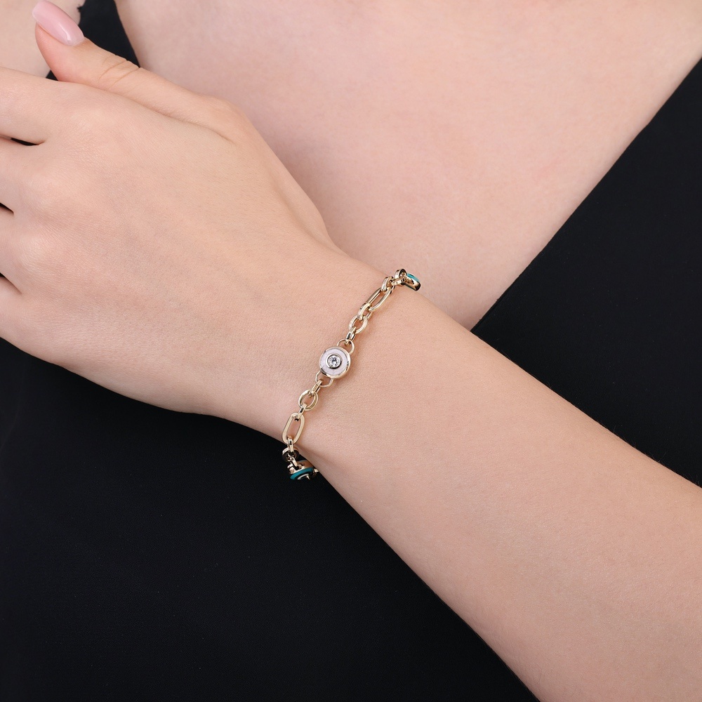 Altın Nazar Boncuklu Zincir Bileklik