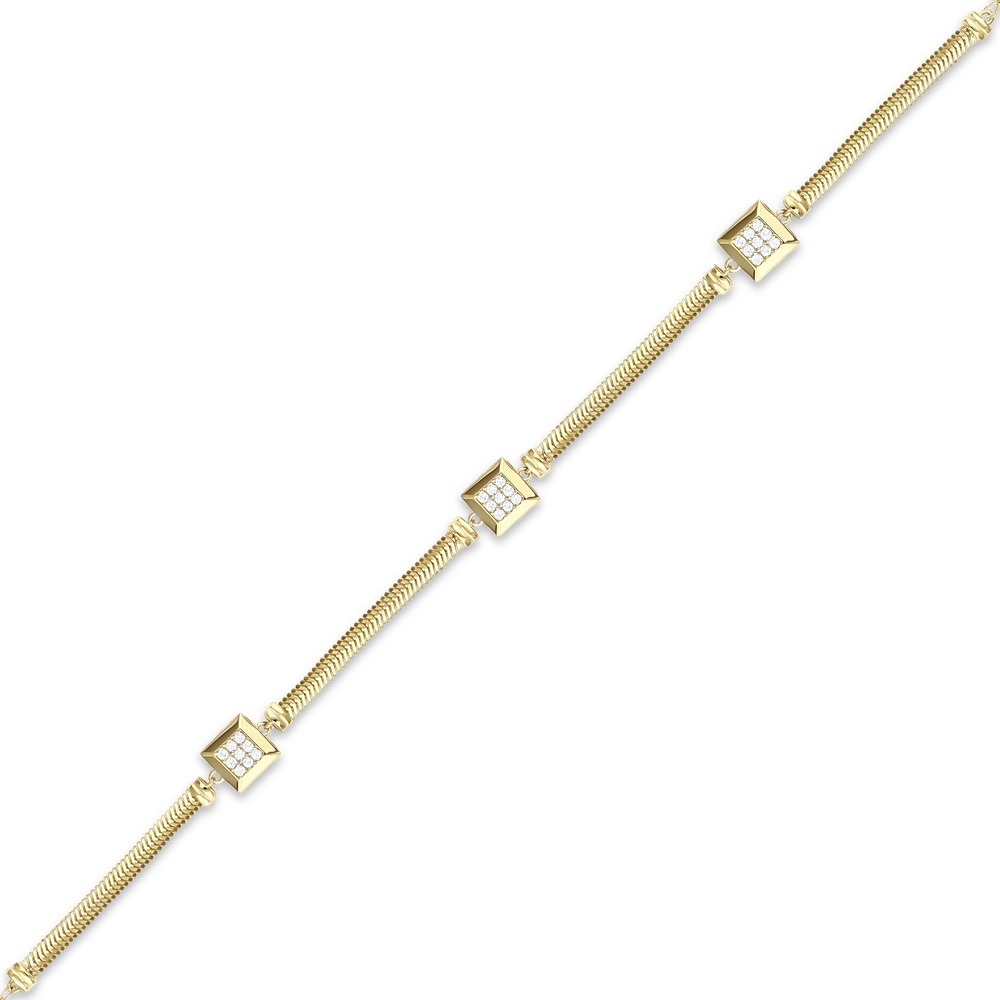 Altın Kare Taşlı Zincir Bileklik