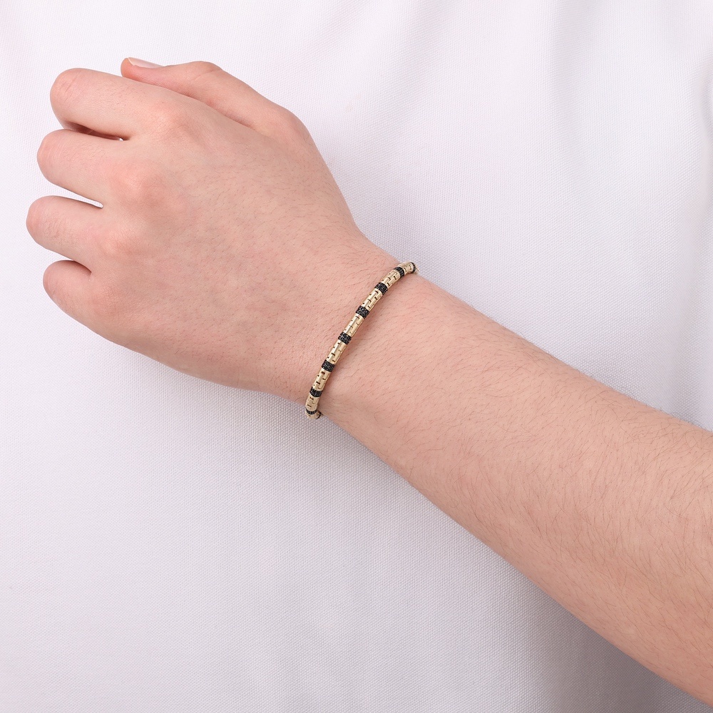 Altın Siyah Taşlı Erkek Bileklik