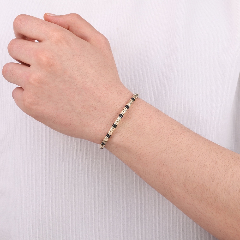 Altın Siyah Taşlı Erkek Bileklik