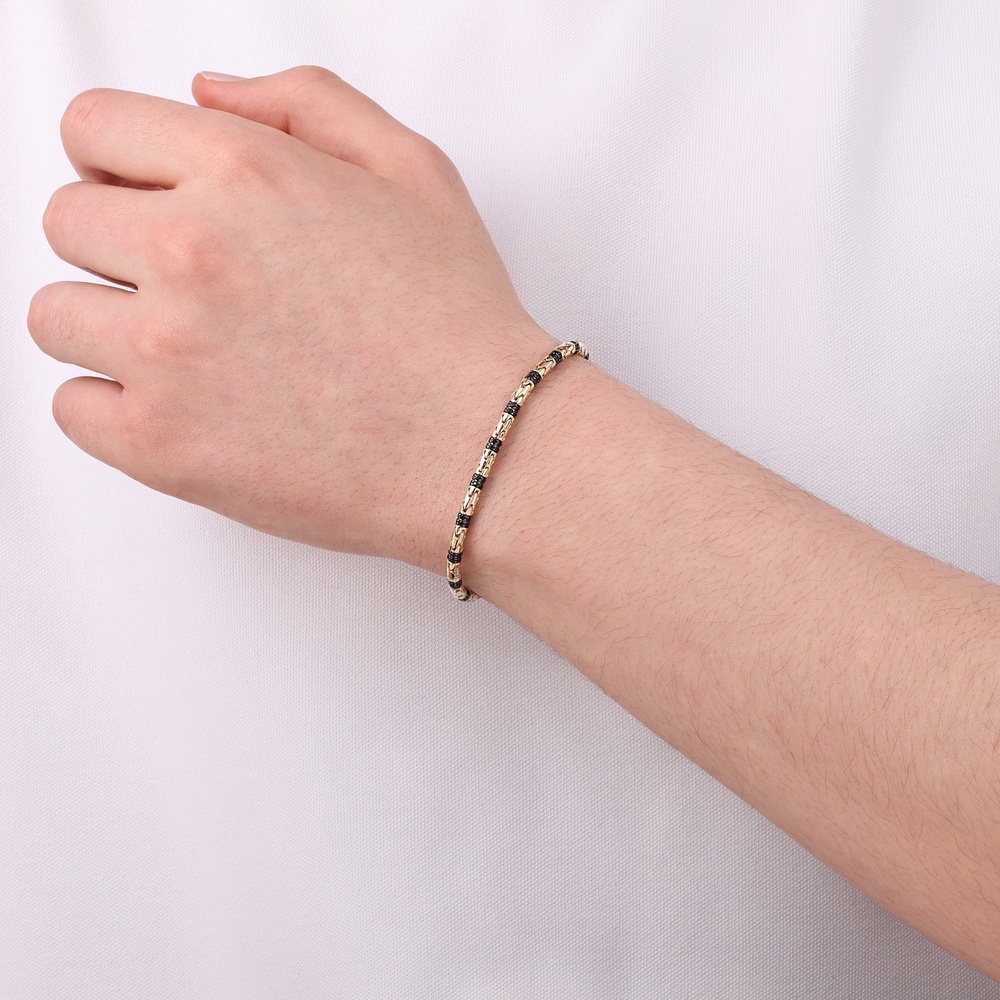 Altın Siyah Taşlı Erkek Bileklik