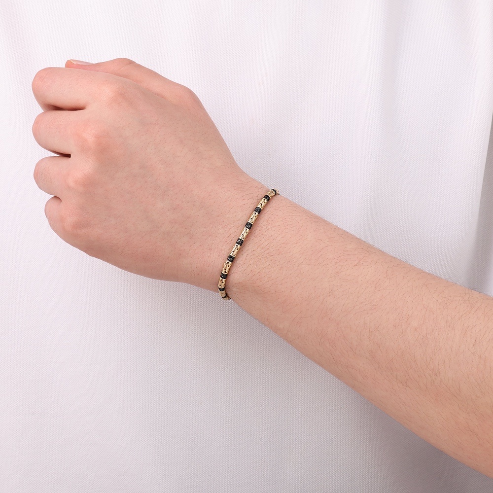 Altın Siyah Taşlı Erkek Bileklik