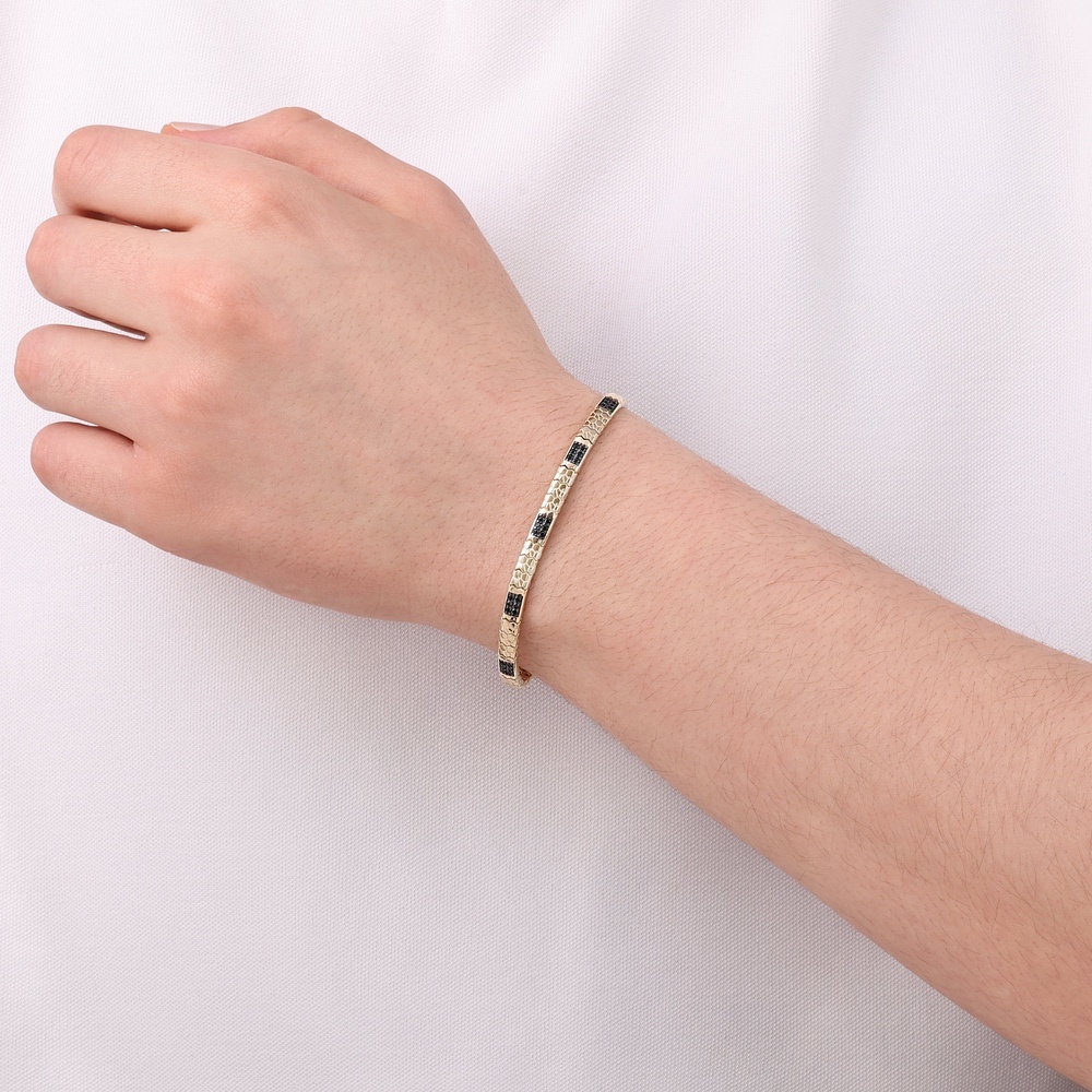 Altın Siyah Taşlı Erkek Bileklik