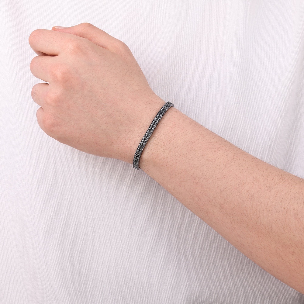 Altın Siyah Taşlı Erkek Bileklik