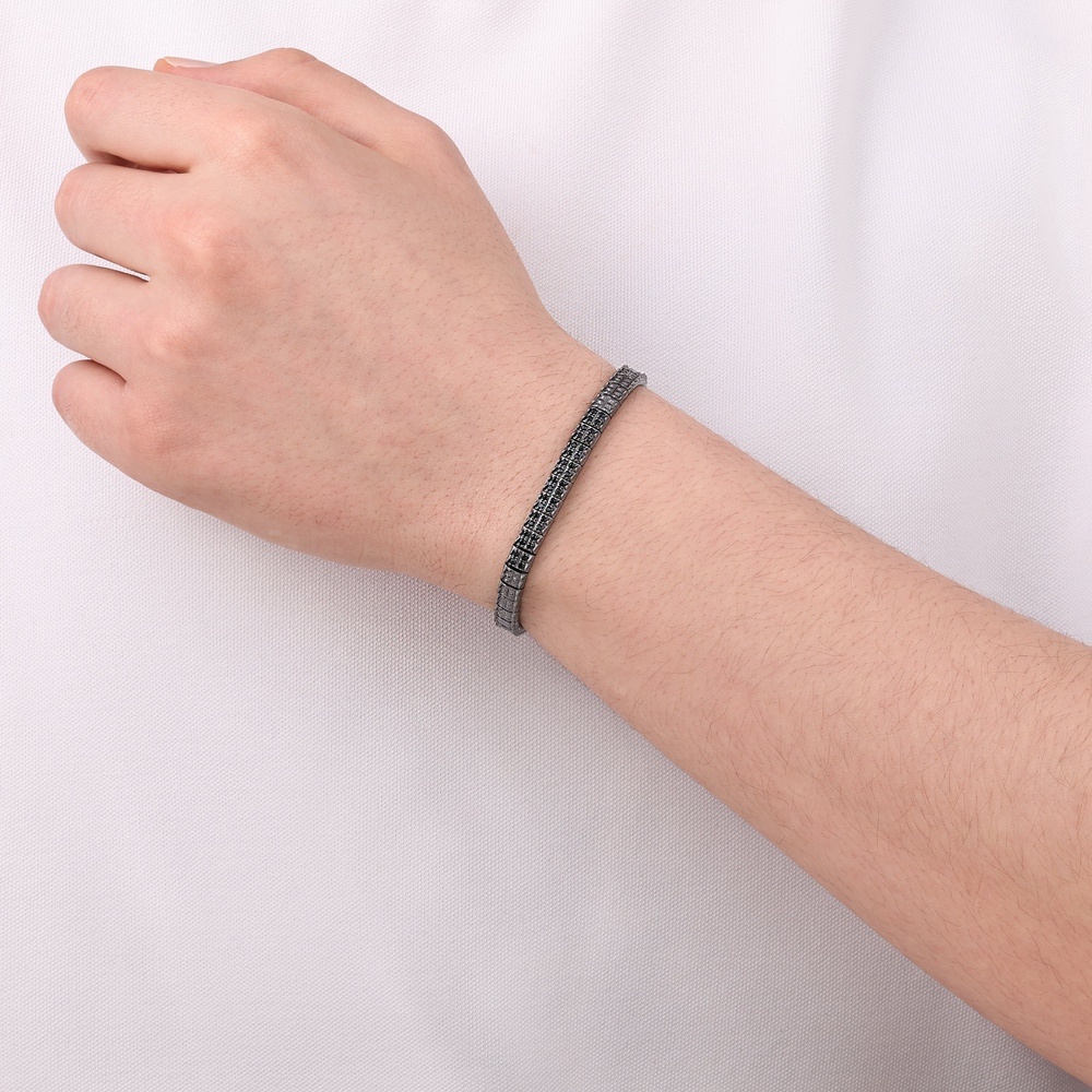 Altın Siyah Taşlı Erkek Bileklik