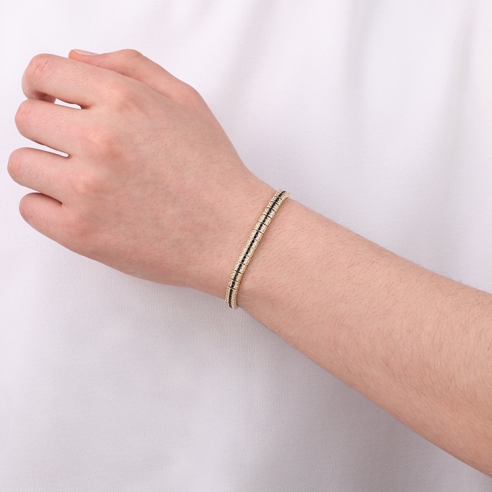 Altın Siyah Taşlı Erkek Bileklik