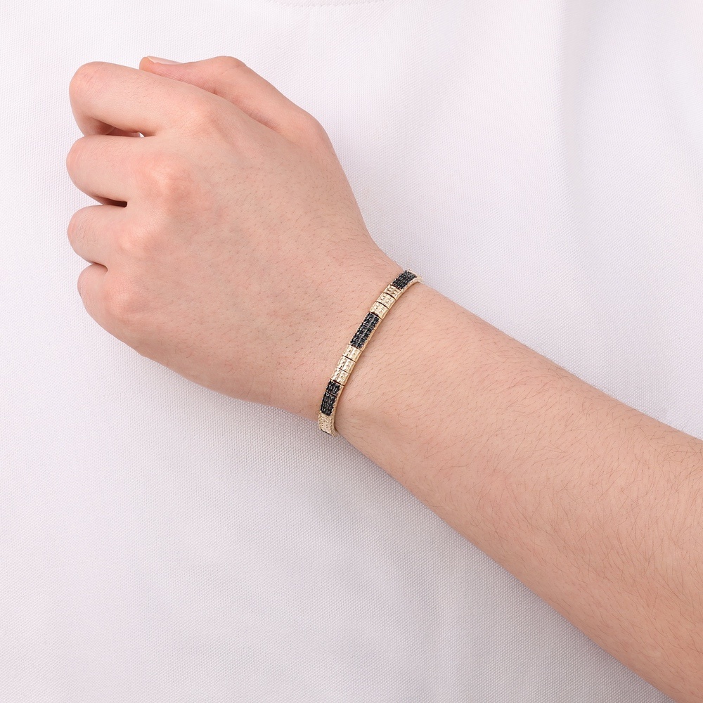 Altın Siyah Taşlı Erkek Bileklik