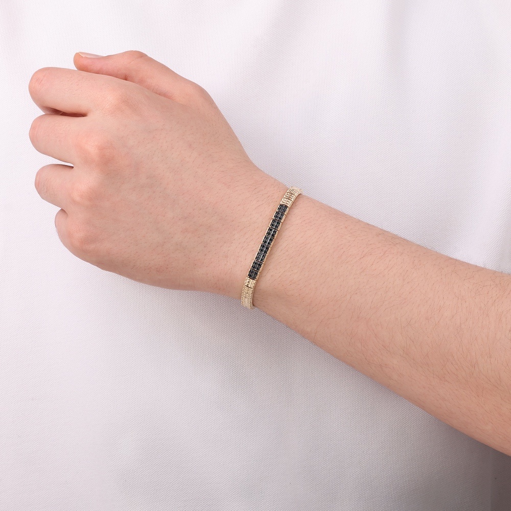 Altın Siyah Taşlı Erkek Bileklik