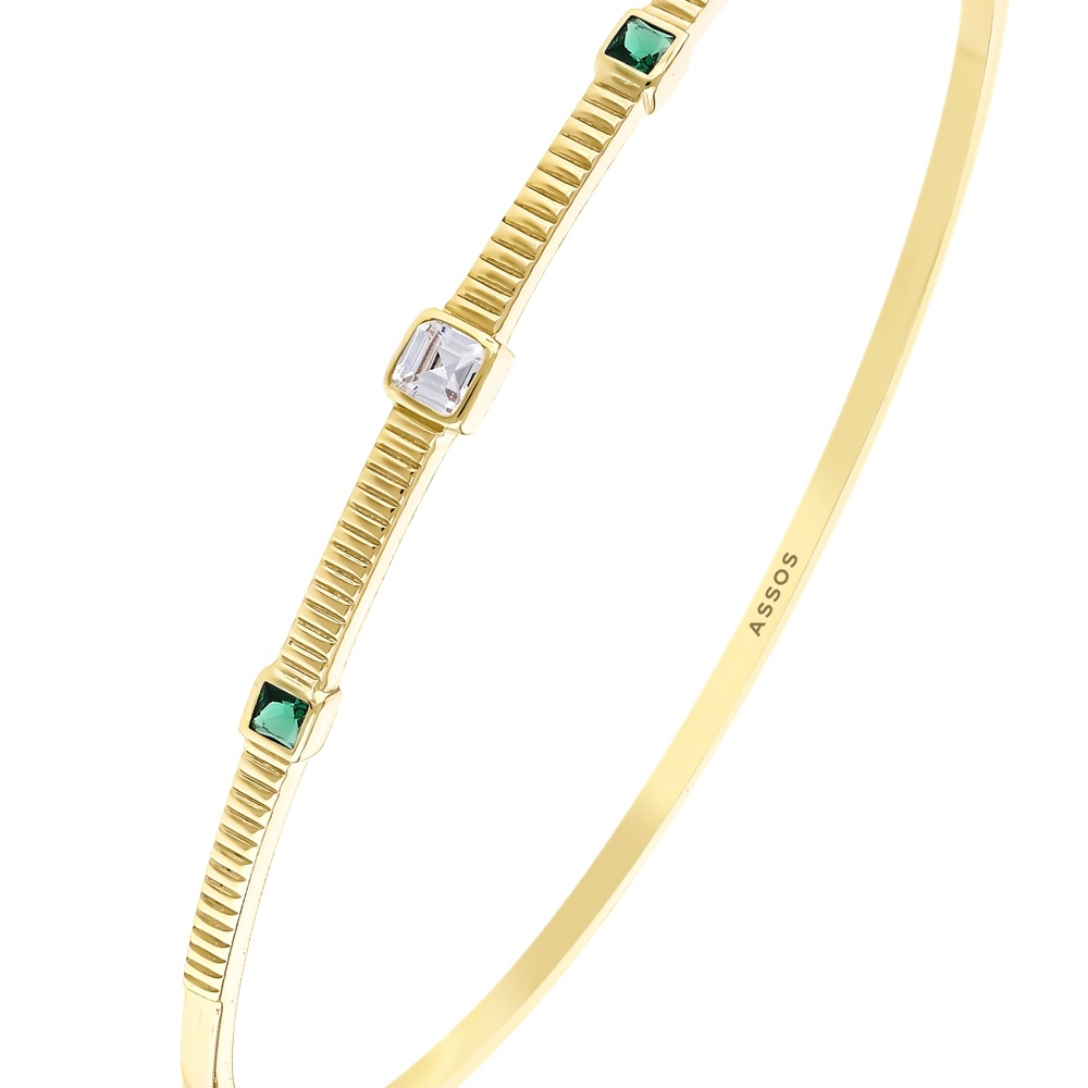 Yeşil Taşlı Altın Kelepçe Bilezik