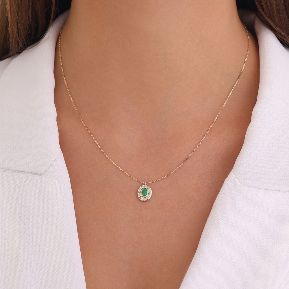 Yeşil Taşlı Altın Kolye