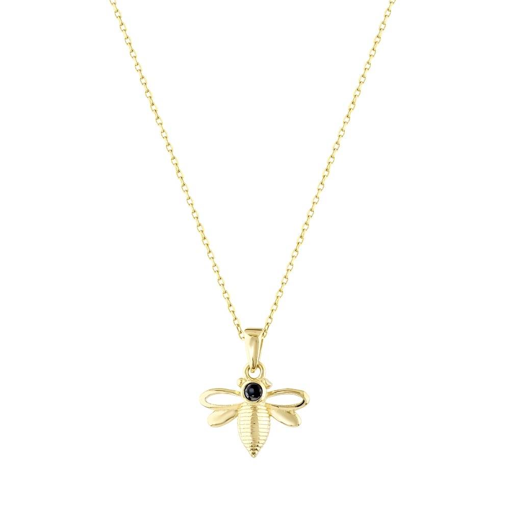 Siyah Taşlı Altın Arı Kolye