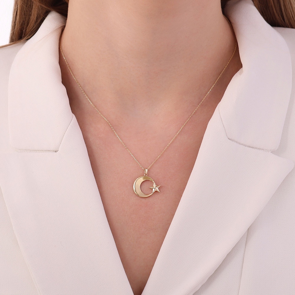 Altın Ay Yıldız Kolye