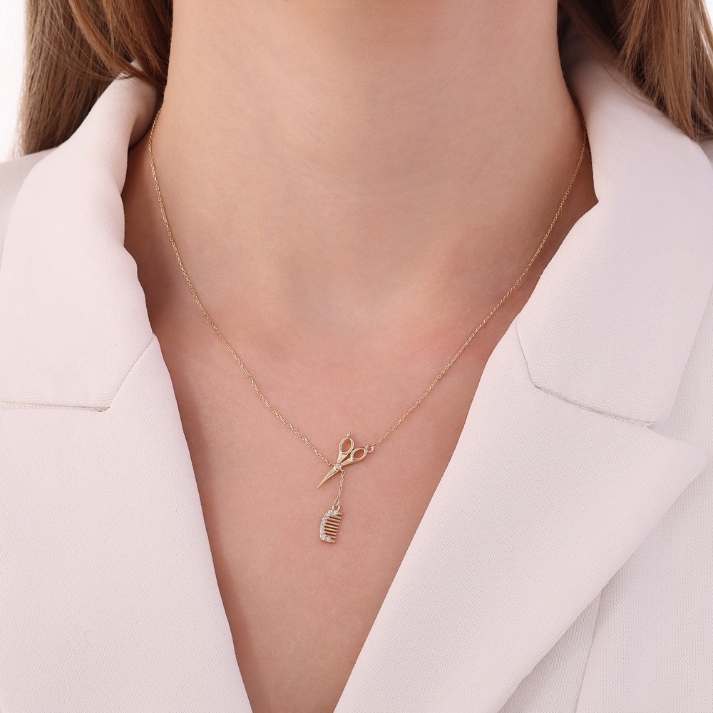 Altın Sallantılı Makas Kolye