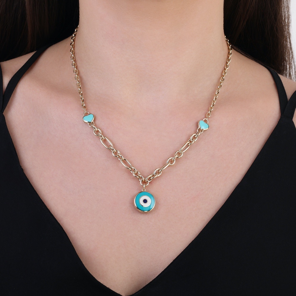 Altın Nazar Boncuklu Zincir Kolye