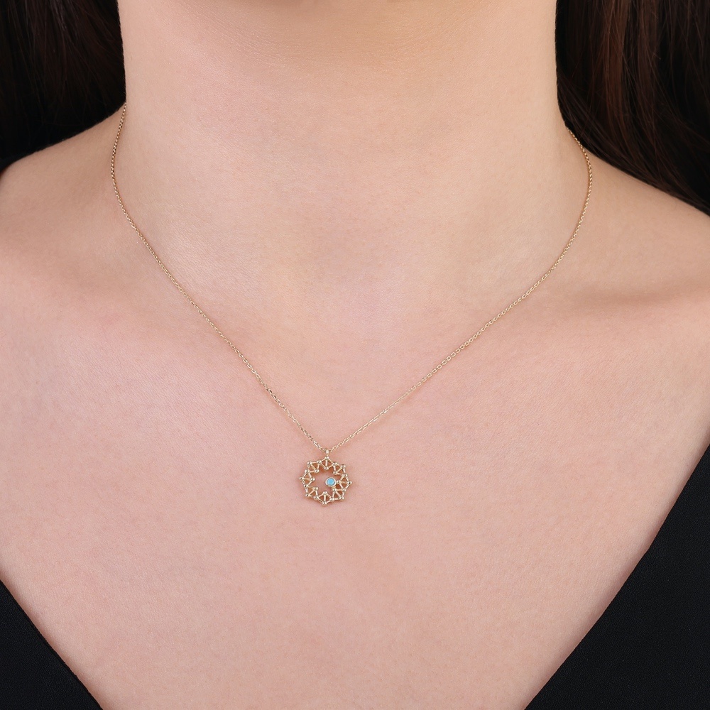 Mavi Taşlı Altın Tasarım Kolye