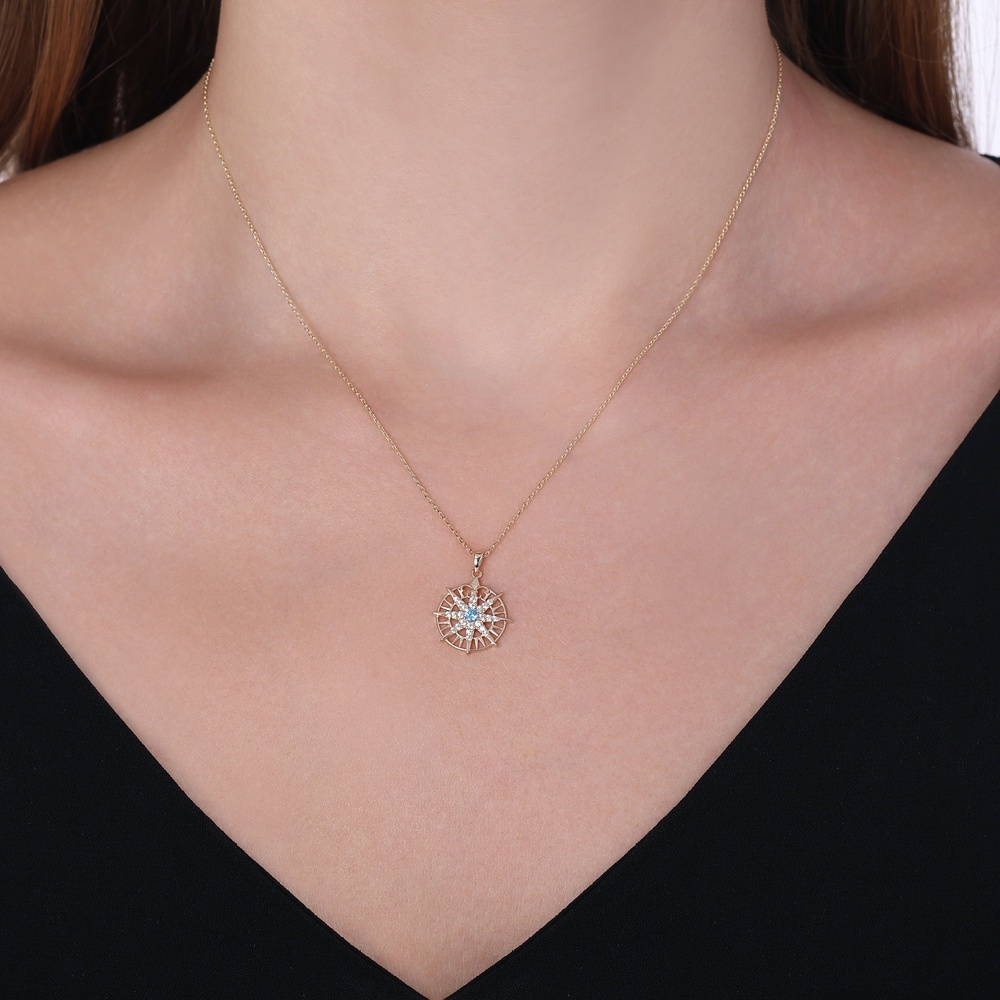 Mavi Taşlı Altın Yıldız Kolye