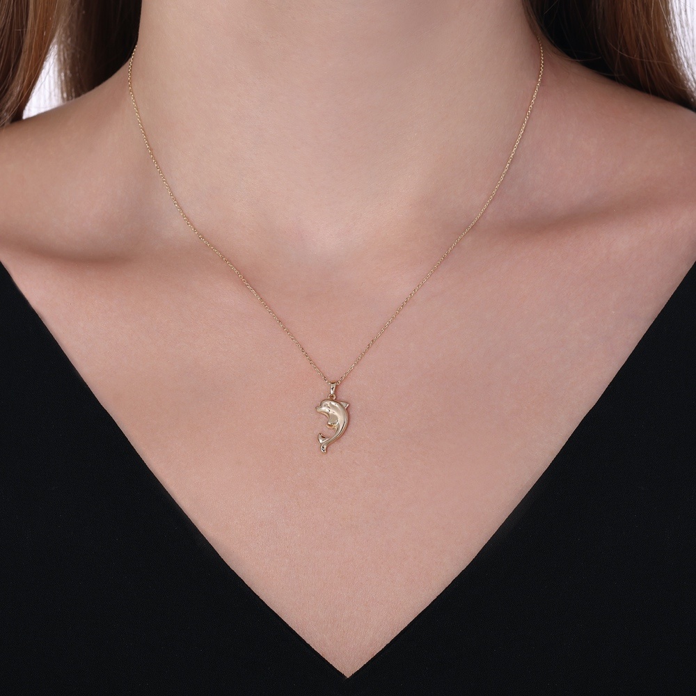 Altın Yunus Balığı Kolye