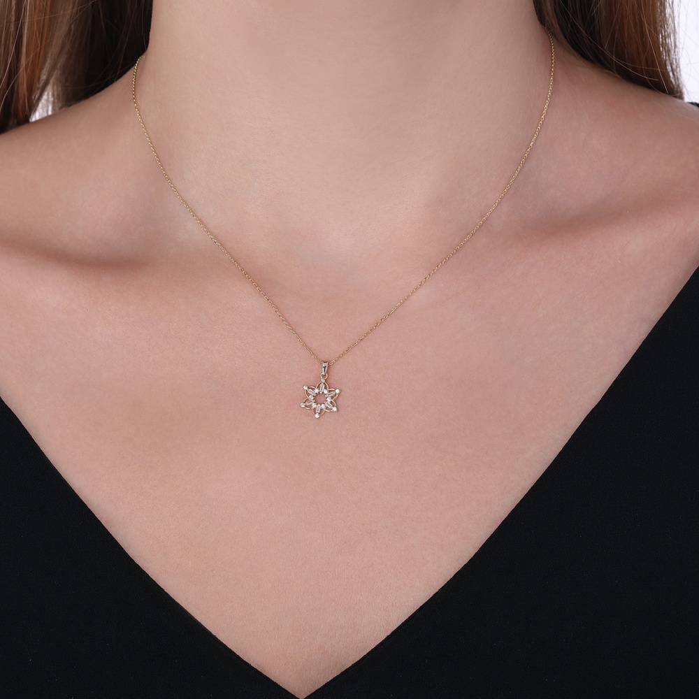 Altın Taşlı Çiçek Kolye