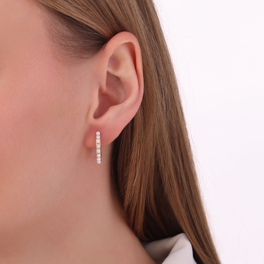 Altın İncili Halka Küpe