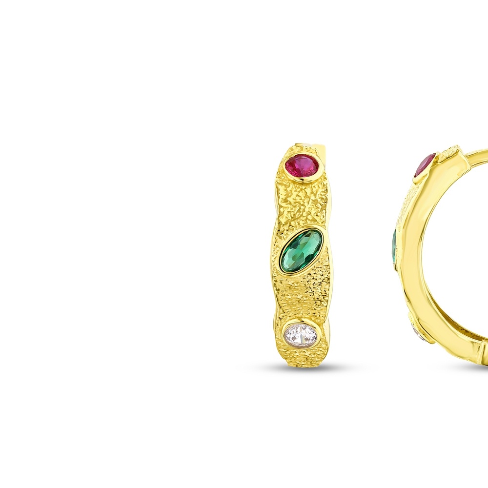 Renkli Taşlı Altın Halka Küpe