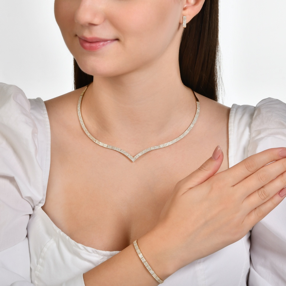 Üç Sıra Taşlı Nişan Düğün Set