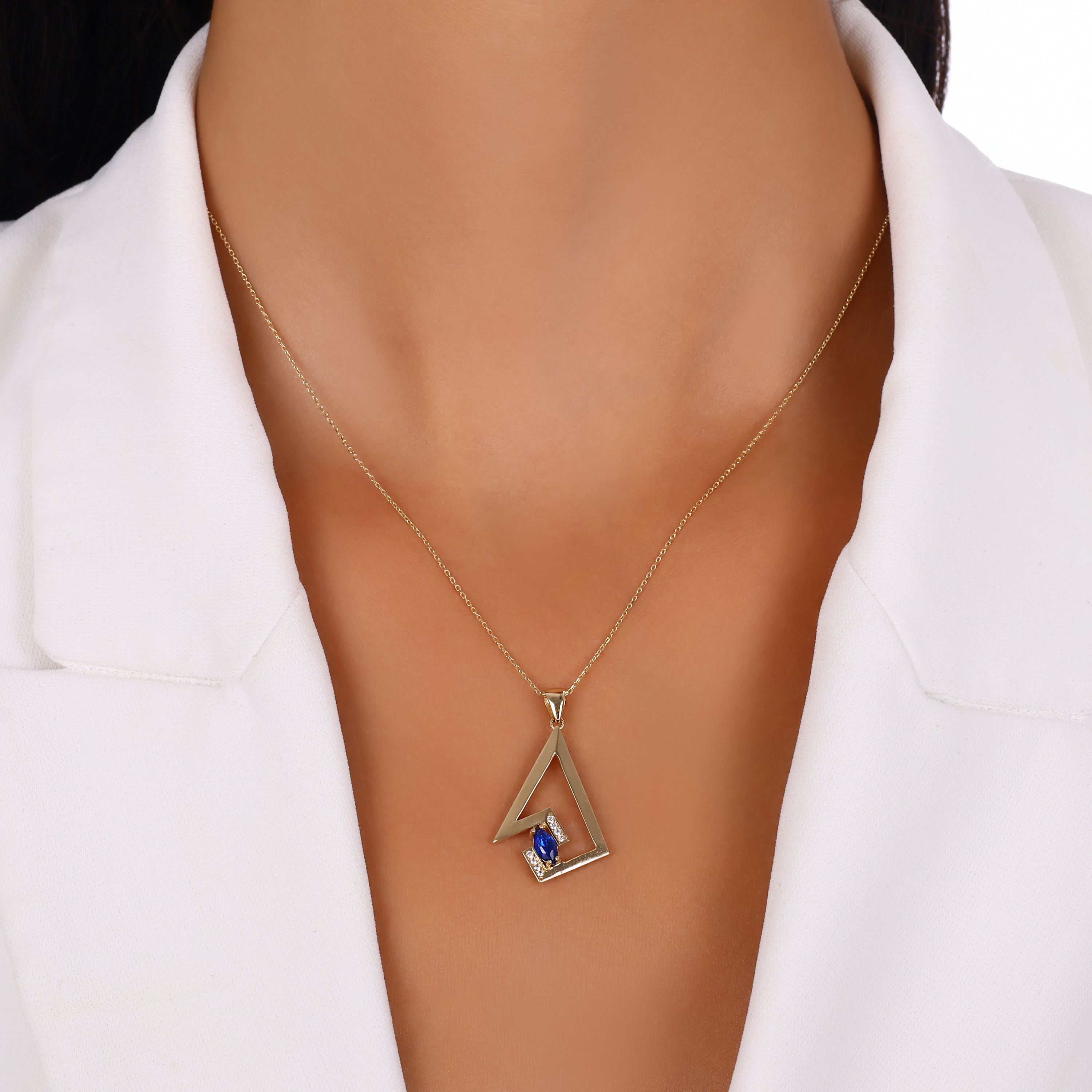 Mavi Taşlı Altın Üçlü Set