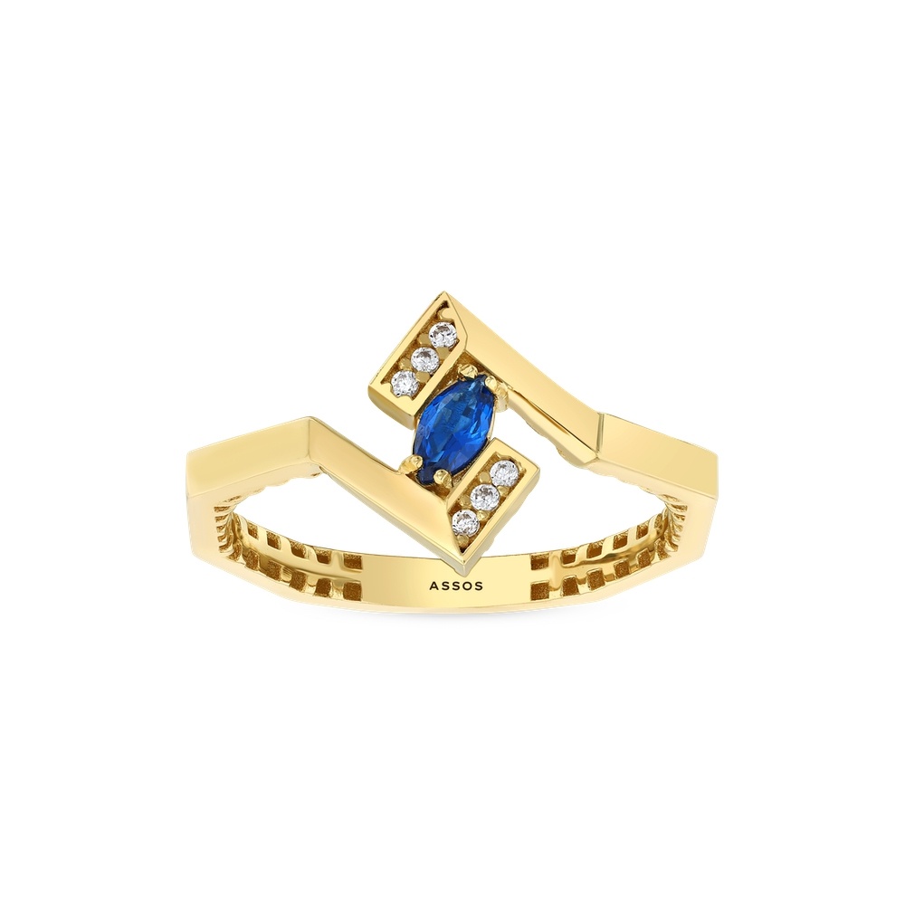 Mavi Taşlı Altın Üçlü Set