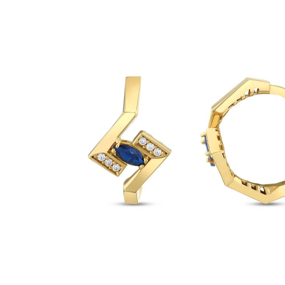 Mavi Taşlı Altın Üçlü Set