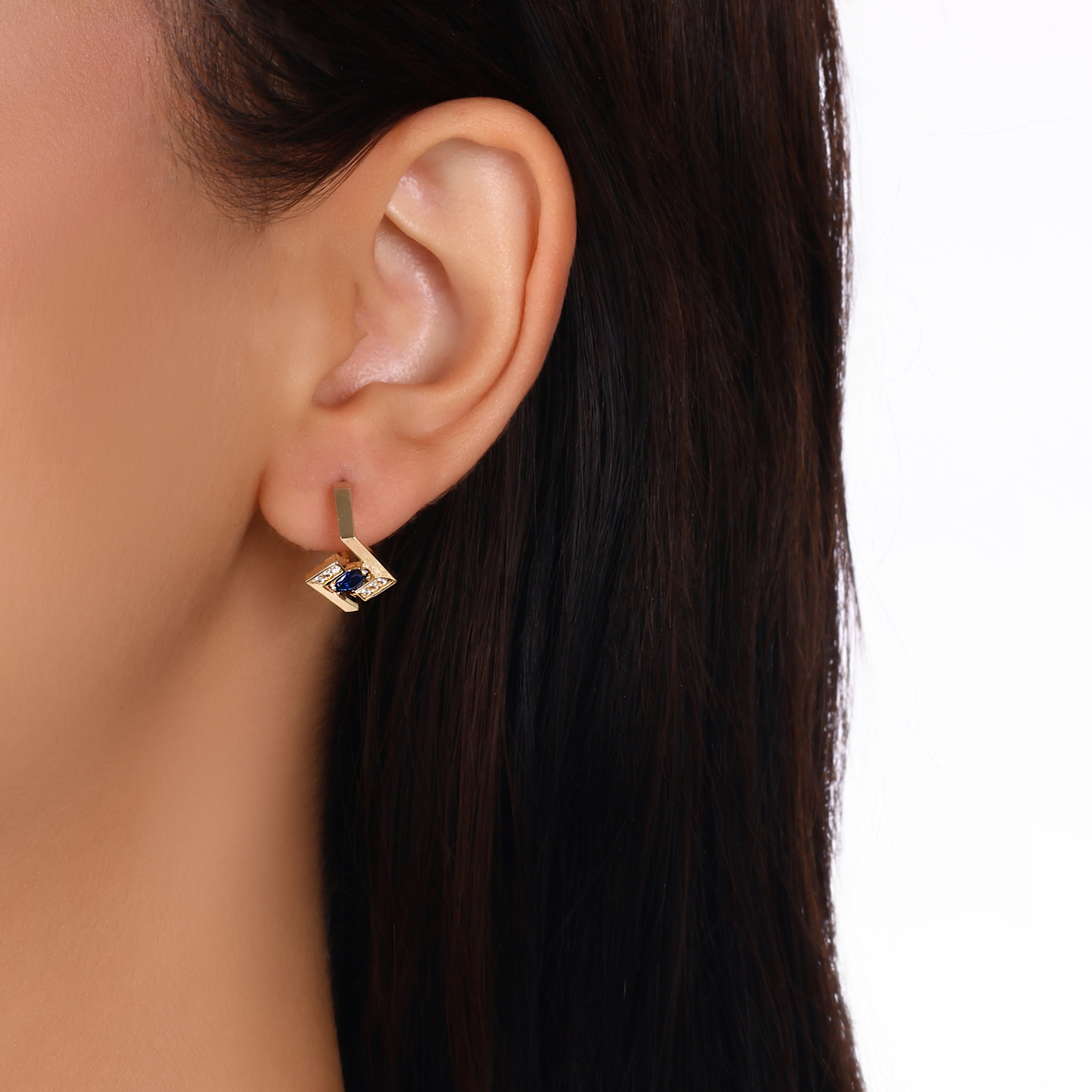 Mavi Taşlı Altın Üçlü Set