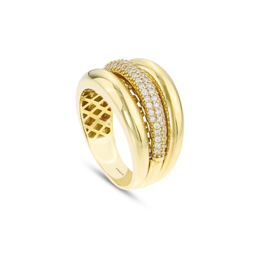 Altın Üç Sıra Taşlı Yüzük