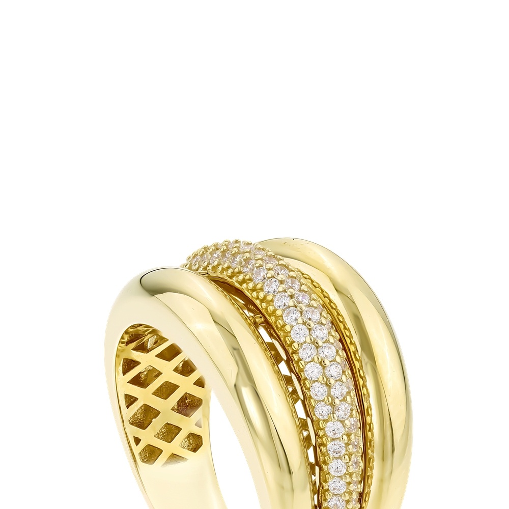 Altın Üç Sıra Taşlı Yüzük