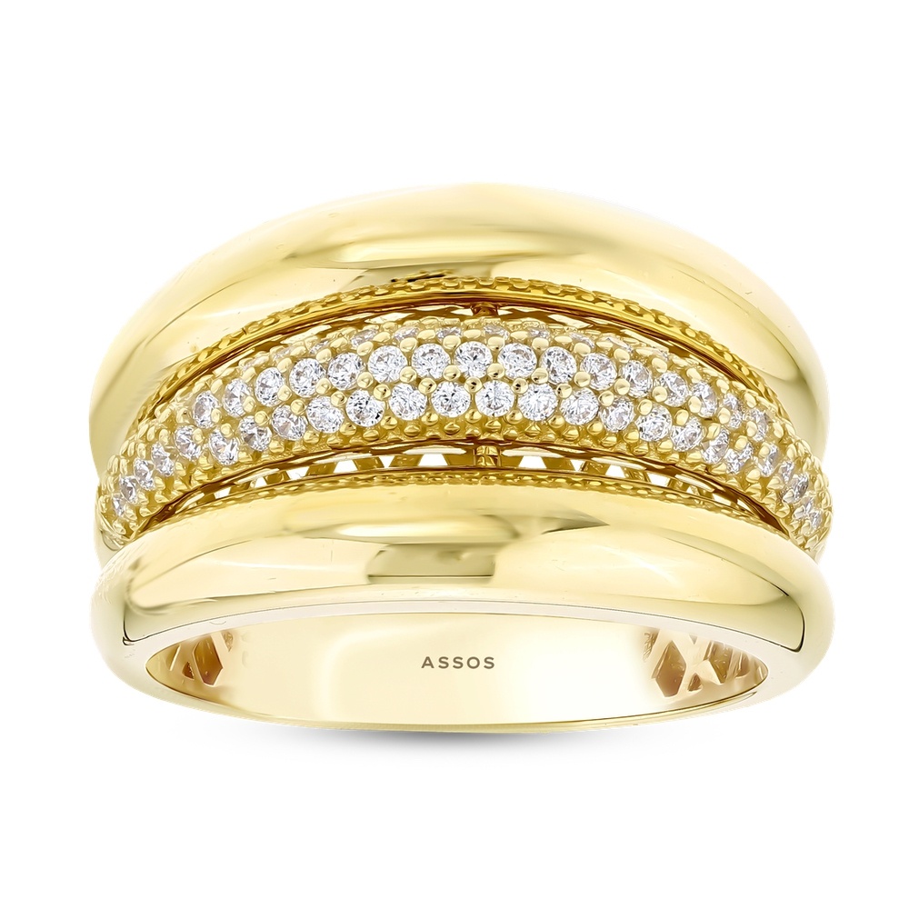 Altın Üç Sıra Taşlı Yüzük