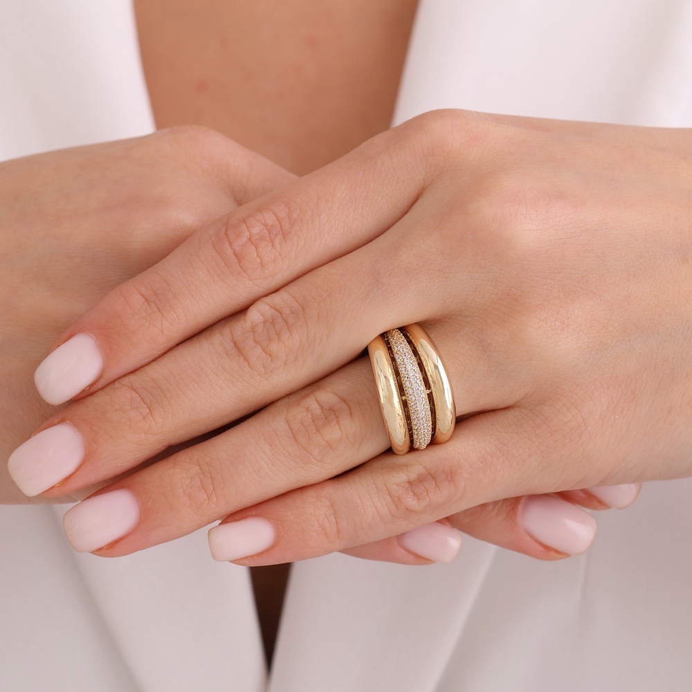 Altın Üç Sıra Taşlı Yüzük