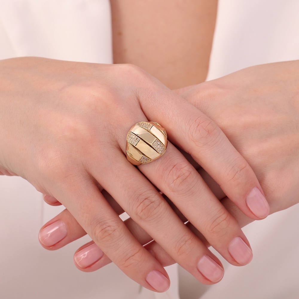 Altın Taşlı Tasarım Yüzük