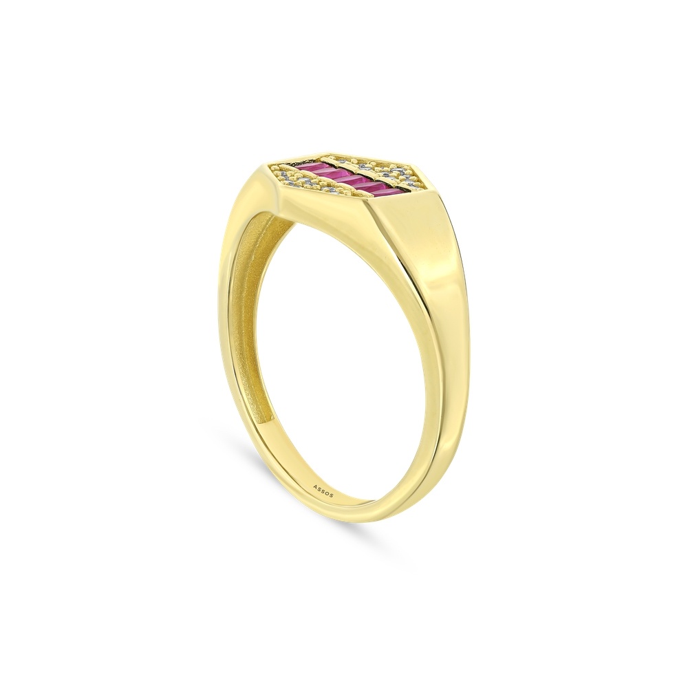 Kırmızı Taşlı Altın Yüzük