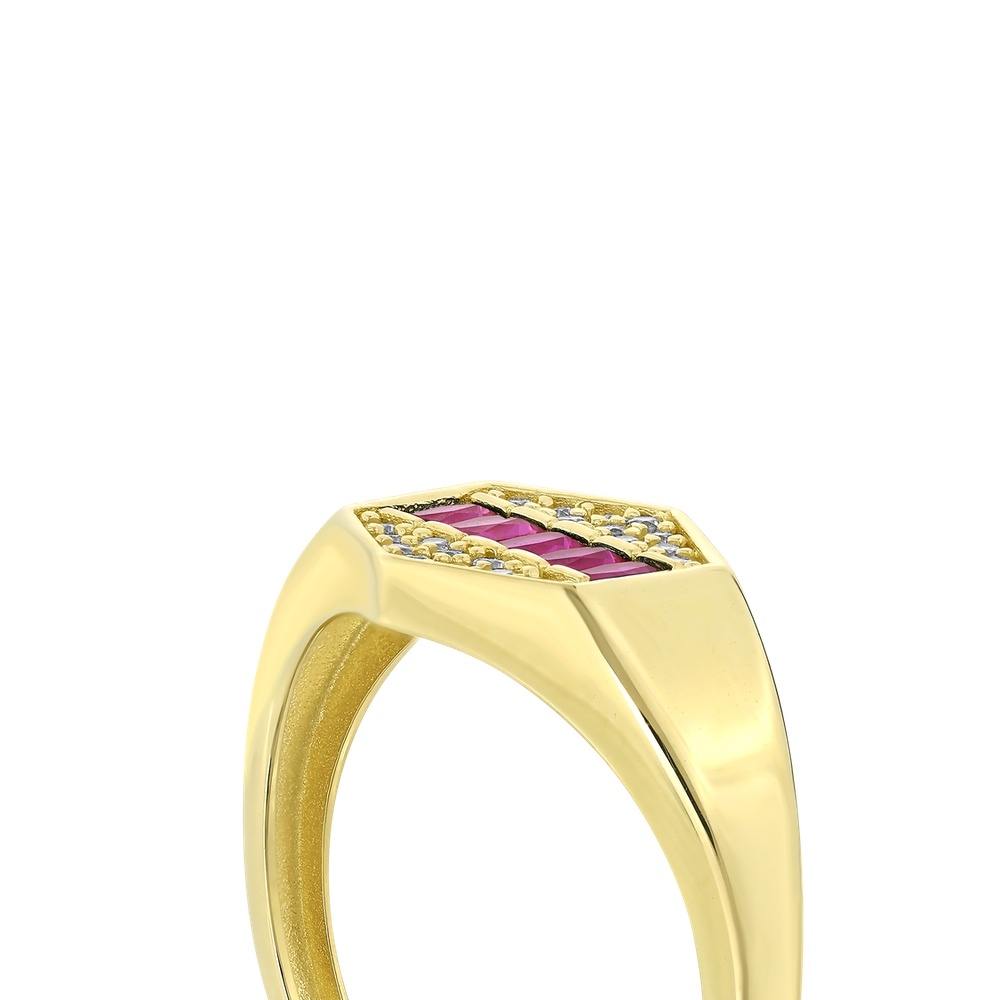 Kırmızı Taşlı Altın Yüzük