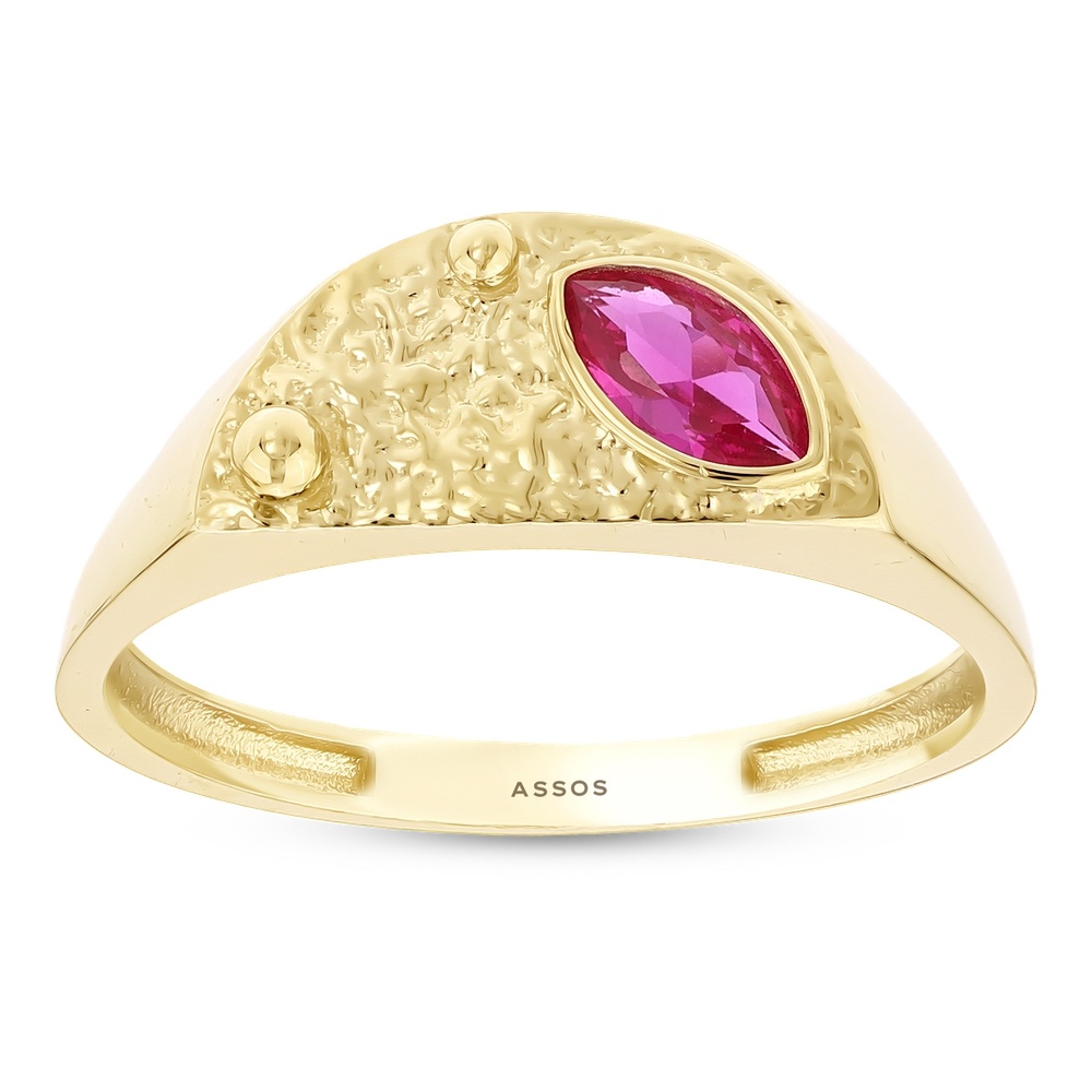 Kırmızı Taşlı Altın Yüzük