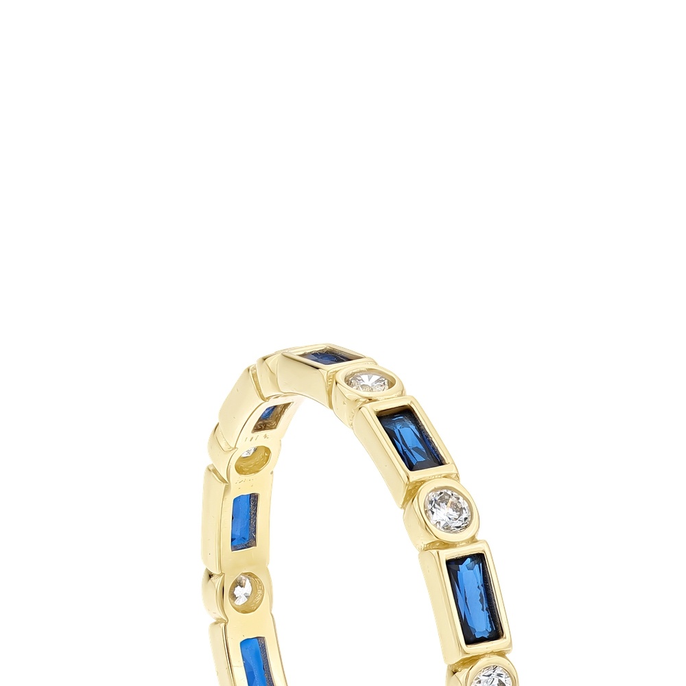 Mavi Sıra Taşlı Altın Yüzük