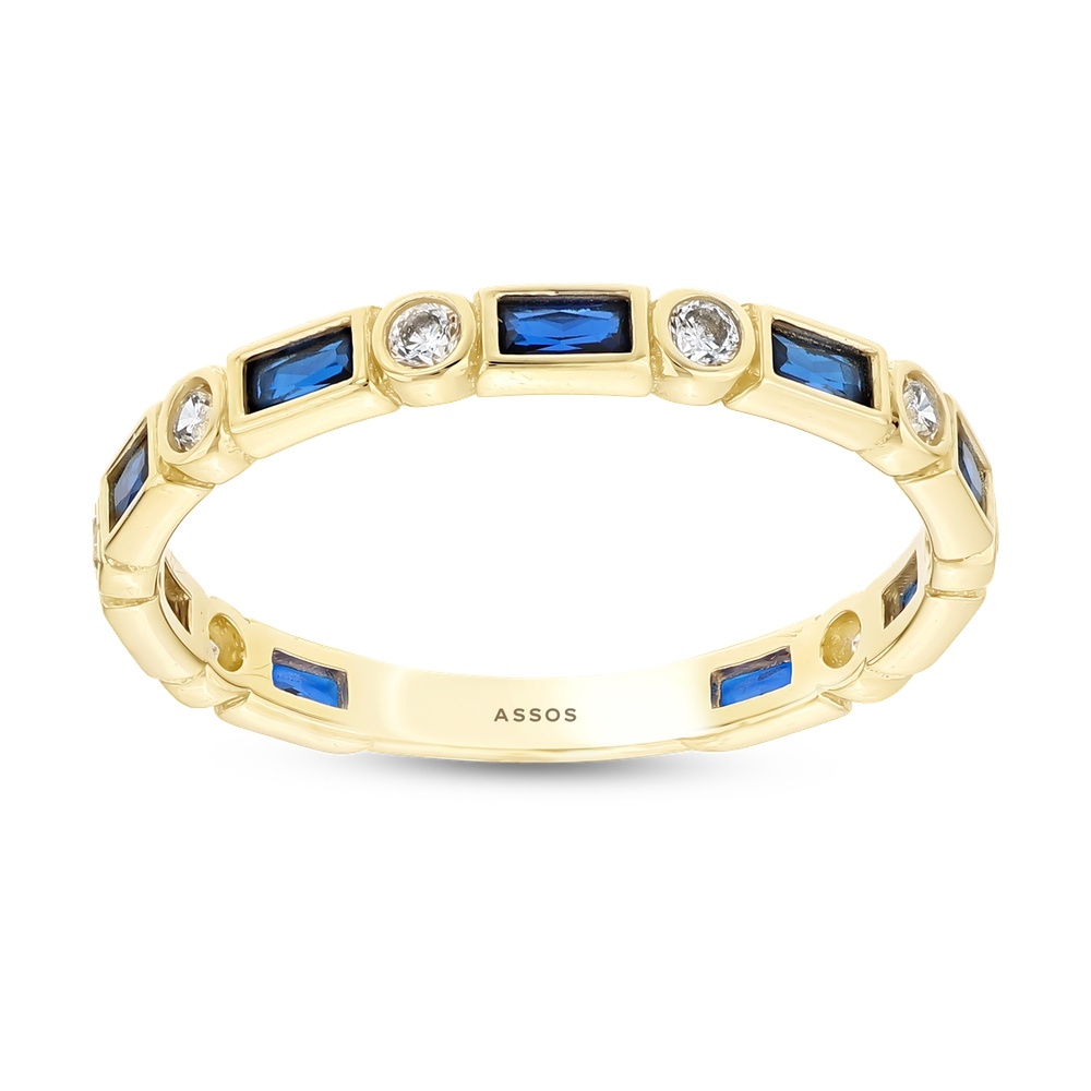 Mavi Sıra Taşlı Altın Yüzük