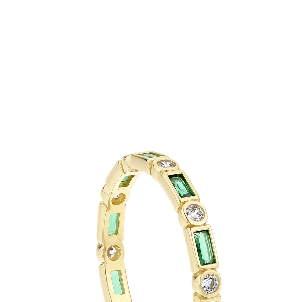 Yeşil Sıra Taşlı Altın Yüzük